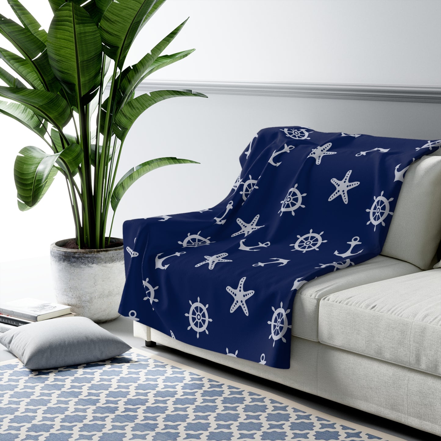 NAVY ANCHOR Sherpa Fleece Blanket