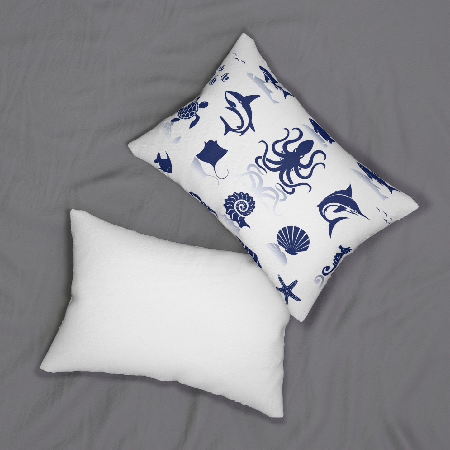 BLUE AND WHITE Spun Polyester Lumbar Pillow