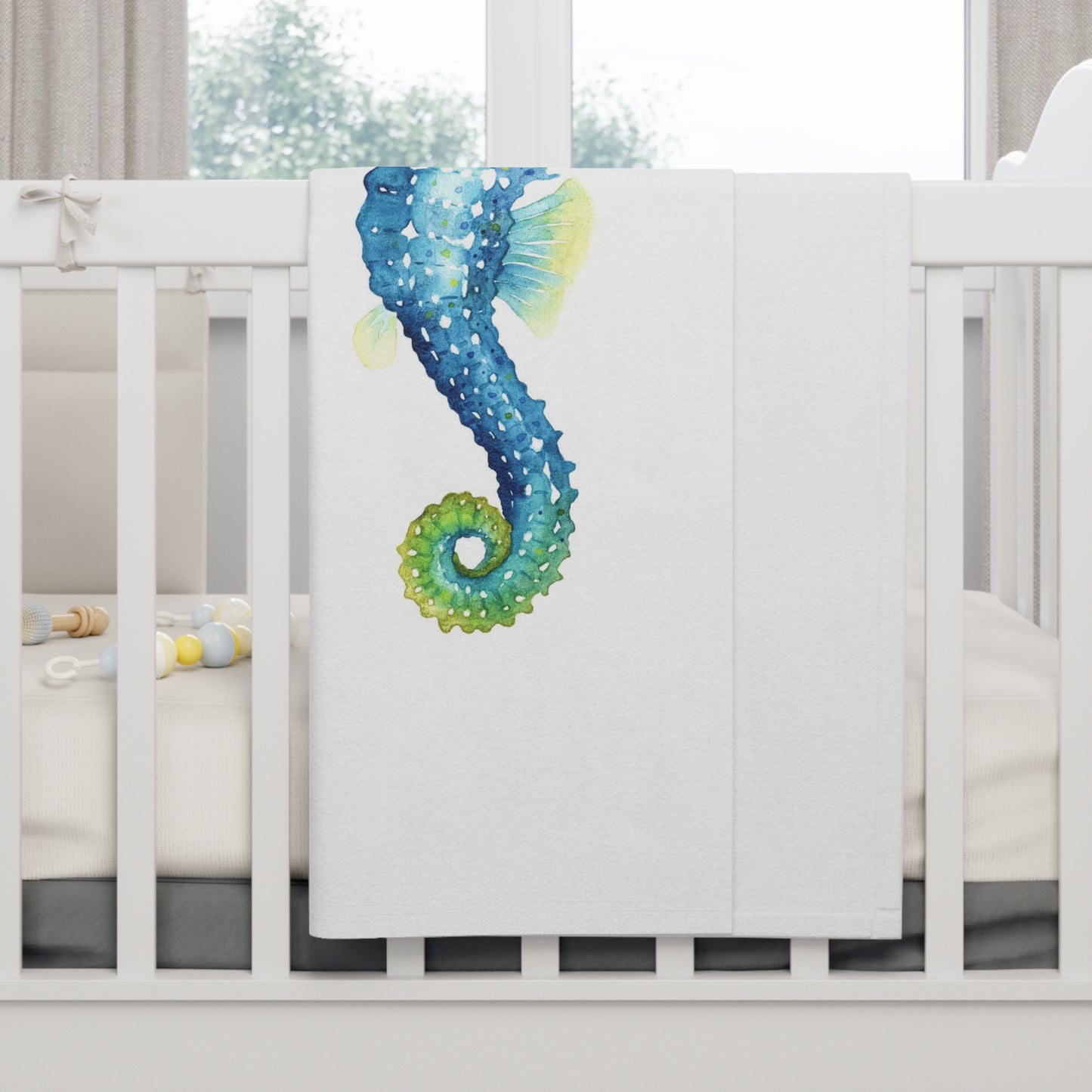 Soft Seahorse and Starfish Fleece Baby Blanket