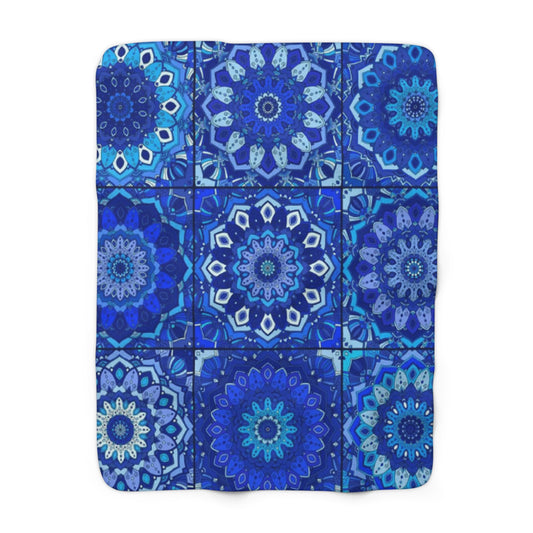 Blue Boho Sherpa Fleece Blanket