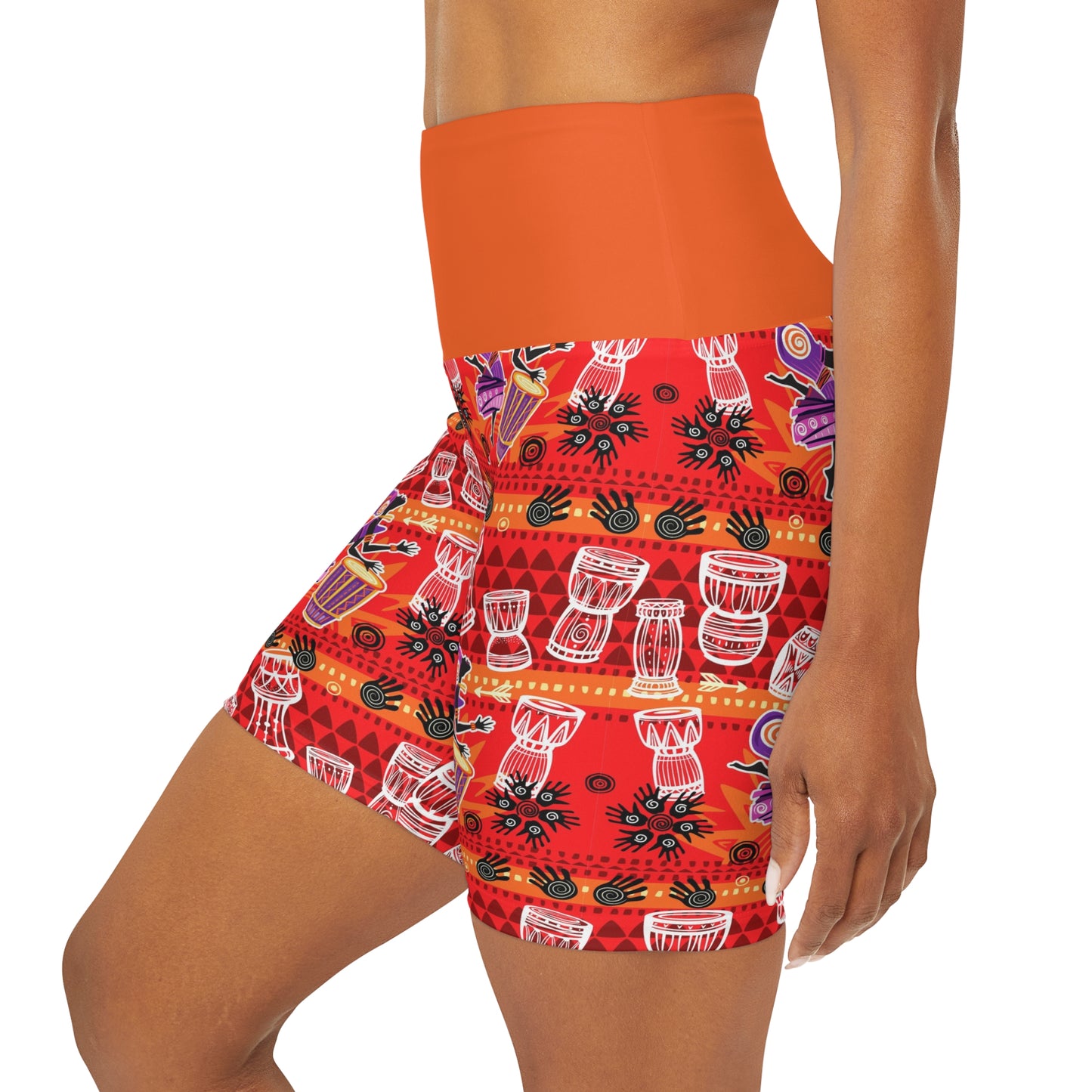 AFRICAN ORANGE High Waisted Yoga Shorts (AOP)