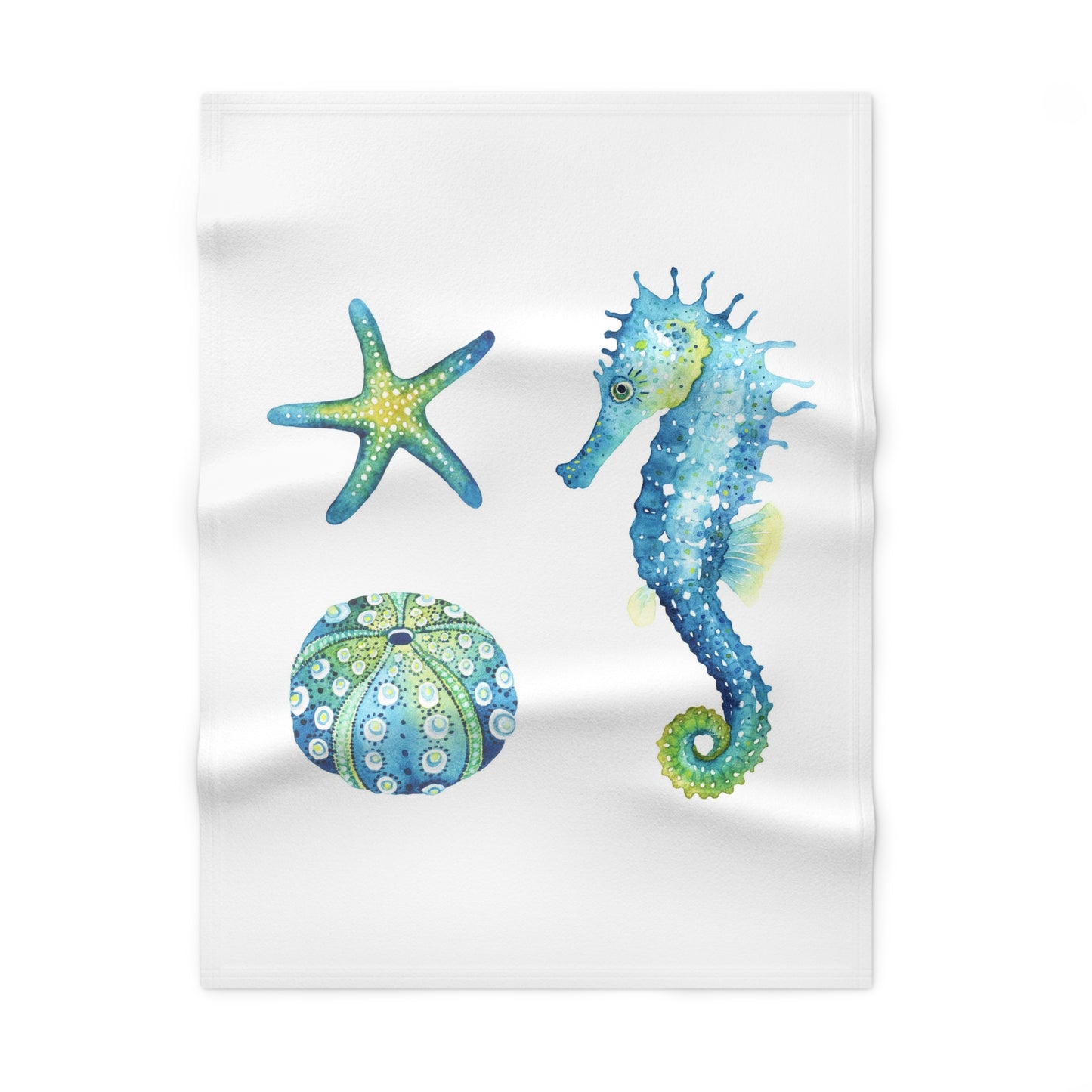 Soft Seahorse and Starfish Fleece Baby Blanket