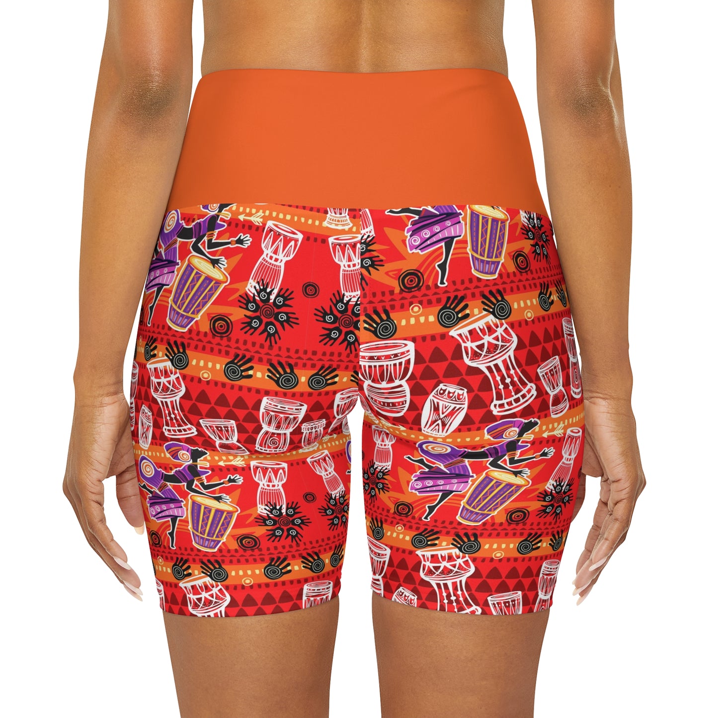 AFRICAN ORANGE High Waisted Yoga Shorts (AOP)