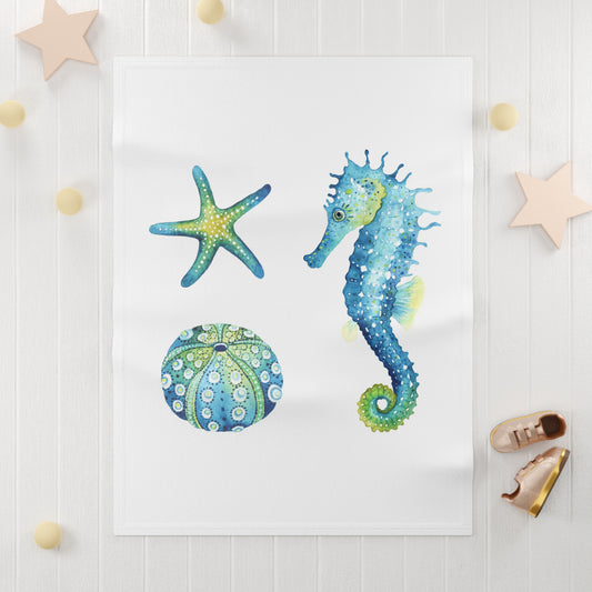 Soft Seahorse and Starfish Fleece Baby Blanket