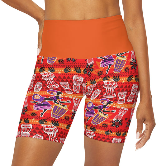 AFRICAN ORANGE High Waisted Yoga Shorts (AOP)