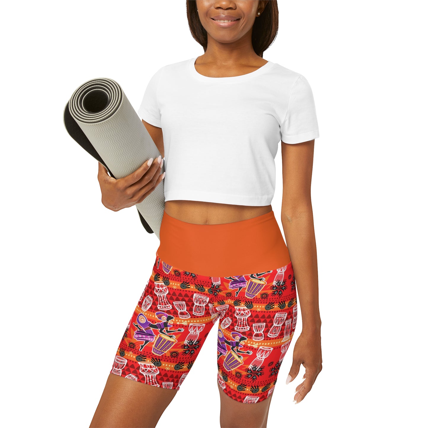 AFRICAN ORANGE High Waisted Yoga Shorts (AOP)