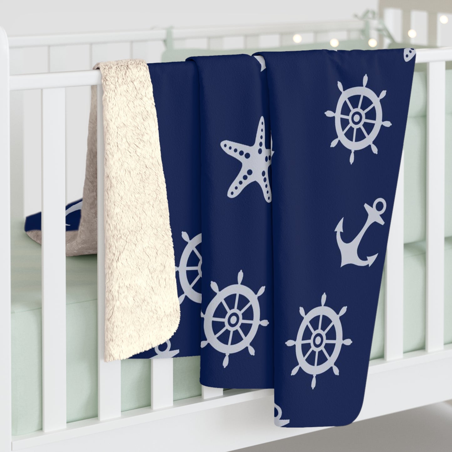 NAVY ANCHOR Sherpa Fleece Blanket