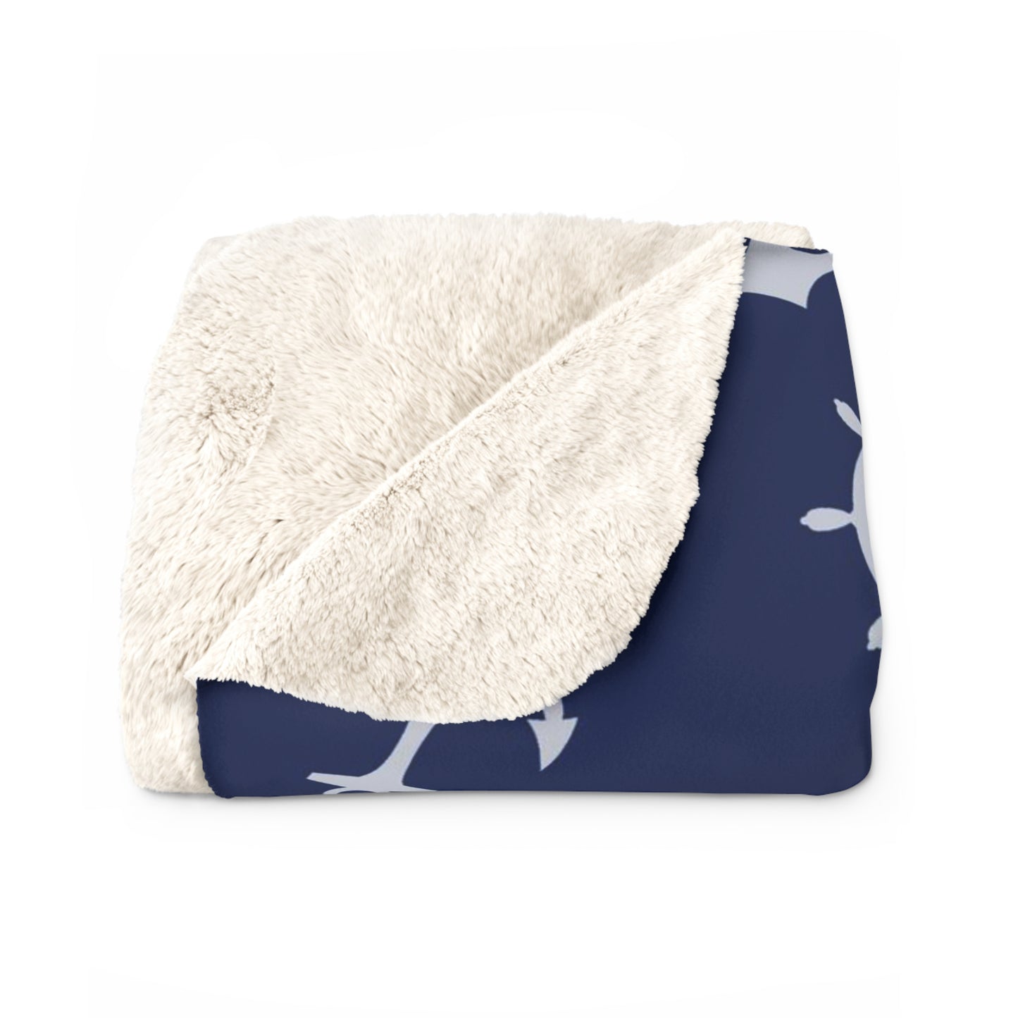 NAVY ANCHOR Sherpa Fleece Blanket